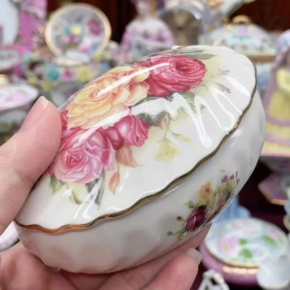 Ceramics Flower Jewelry Storage Box Vase Teapot Flower Basket Jewelry Case Storage Jewelry Organizer Display Home Decor Ornament